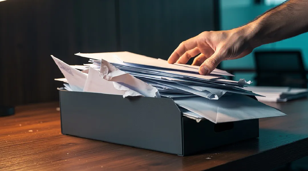Een overvol postbakje op een bureau